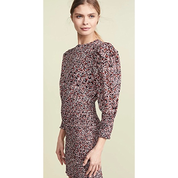 NWT Rebecca Minkoff Tabby Dress Printed Puff Sleeve Smocked Floral Summer Sz L - Picture 3 of 14